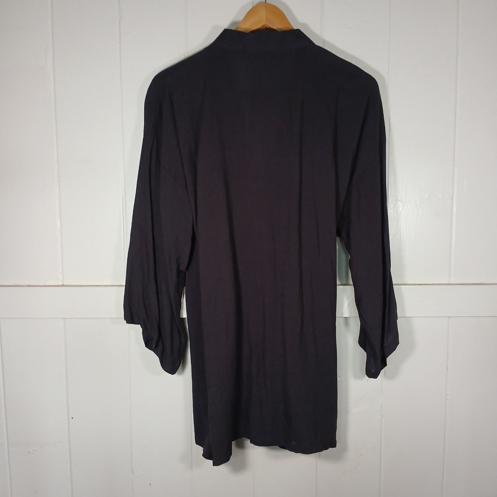 Himoriwabi Wrap Cardigan Robe Adult L Black Made in Japan Kimono Style Noragi - Picture 2 of 7